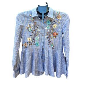 Anthropologie HD in Paris Ella Embroidered Sequin Peplum Top XXS